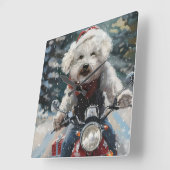 ビションフリゼ 犬 バイク クリスマス スクエア壁時計 (傾斜)