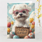 ビションフリーゼのイースターエッグ カード (黄色い花)