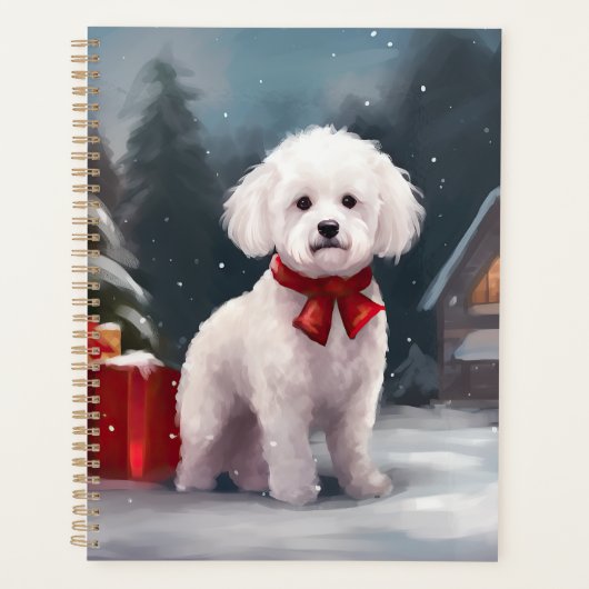 ビションフリーゼの犬の雪のクリスマス プランナー手帳 (正面)