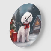 ビションフリーゼの犬の雪のクリスマス ラージ壁時計 (傾斜)