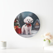 ビションフリーゼの犬の雪のクリスマス ラージ壁時計 (ホーム)