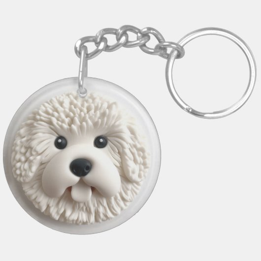 ビションフリーゼの犬 3Dデザイン キーホルダー (裏面右)