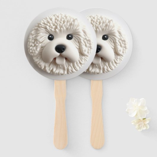 ビションフリーゼの犬 3Dデザイン ハンドファン (正面&裏面)