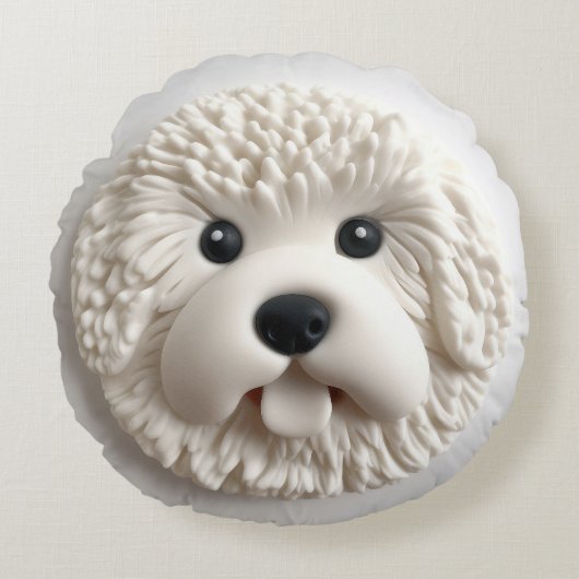 ビションフリーゼの犬 3D ラウンドクッション (正面)