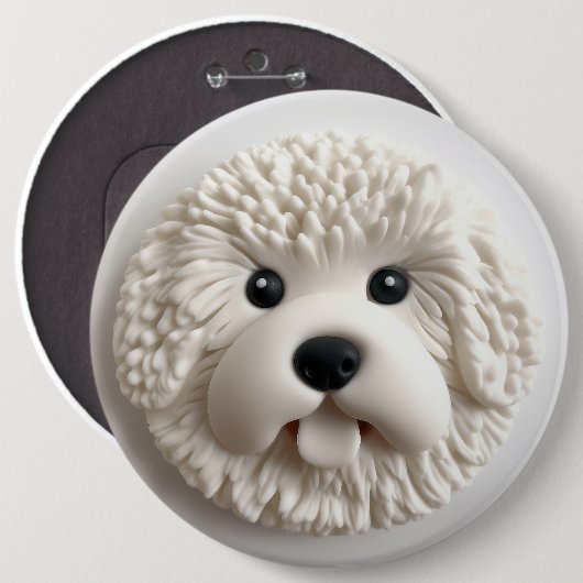 ビションフリーゼの犬 3D 缶バッジ (正面&裏面)