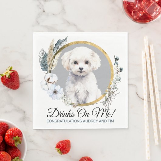 ビションフリーゼの結婚式ナプキン 犬の写真付き スタンダードランチョンナプキン (インサイチュ)