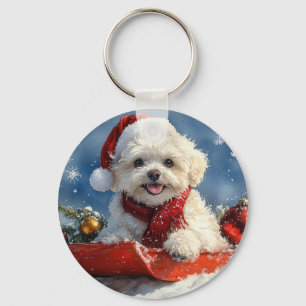 ビションフリーゼ犬のそり Christmas Let it Snow キーホルダー