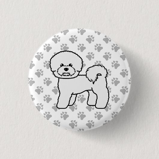 ビションフリーゼ かわいい カートゥーン 犬 イラスト 缶バッジ (正面)
