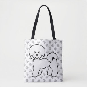 ビションフリーゼ かわいい カートゥーン 犬 イラスト & 肉球 トートバッグ