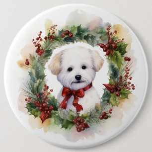 ビションフリーゼ クリスマスリース フェスティブパピー 缶バッジ
