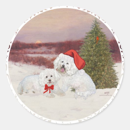 ビションフリーゼ クリスマス ラウンドシール (正面)