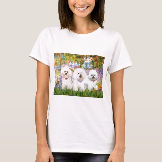 ビションフリーゼ トリオ - ガーデン (VG) Tシャツ (正面)