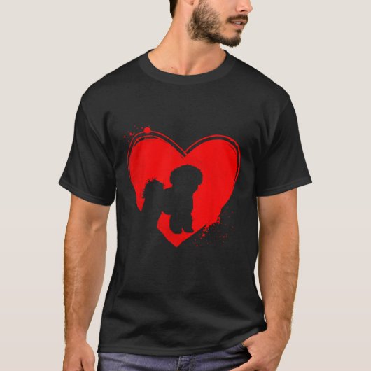 ビションフリーゼ ハート型 バレンタイン 愛犬家ギフト Tシャツ (正面)