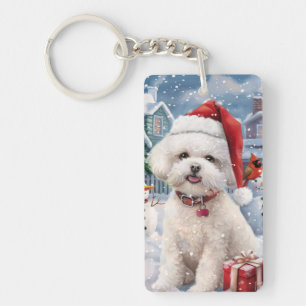 ビションフリーゼ 犬の冬のワンダーランド クリスマスの喜び キーホルダー