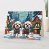 ビションフリーゼ 犬 クリスマス スノー ホリデー カード (正面)