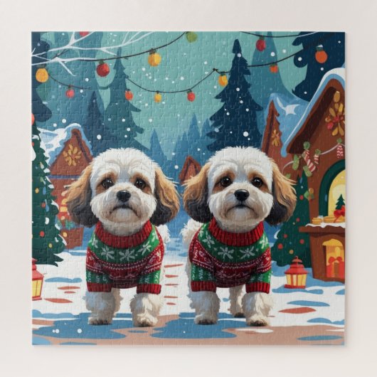 ビションフリーゼ 犬 クリスマス スノー ホリデー ジグソーパズル (縦)