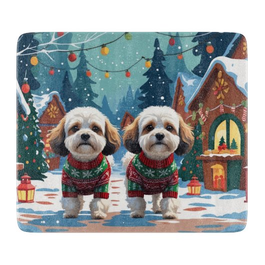 ビションフリーゼ 犬 クリスマス 雪 冬の休日 カッティングボード (正面)