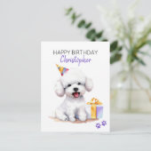 ビションフリーゼ 犬 名入れ 誕生日おめでとう ポストカード (スタンド正面)
