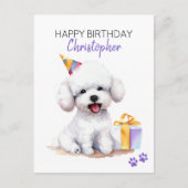 ビションフリーゼ 犬 名入れ 誕生日おめでとう ポストカード (正面)