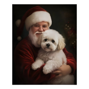 ビション・フリーゼとサンタクロースのクリスマスデザイン ポスター