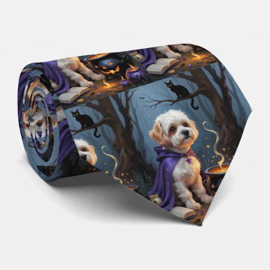 ビション・フリーゼの犬のウィスキカルハロウィンペイント画 ネクタイ (ロール)