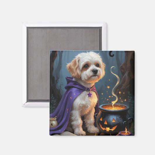 ビション・フリーゼの犬の奇想天外なハロウィン絵画 マグネット (正面/裏面)