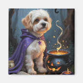 ビション・フリーゼの犬の奇想天外なハロウィン絵画 マグネット (正面)