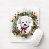 ビション・フリーゼ クリスマスリース 陽気な仔犬 マウスパッド (マウス)
