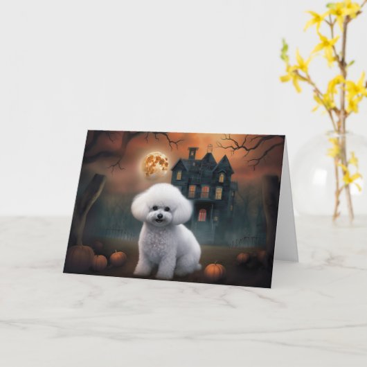 ビション・フリーゼ ハロウィン おばけ犬 カード (黄色い花)