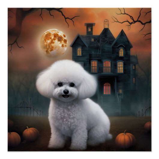 ビション・フリーゼ ハロウィン おばけ犬 ポスター (正面)