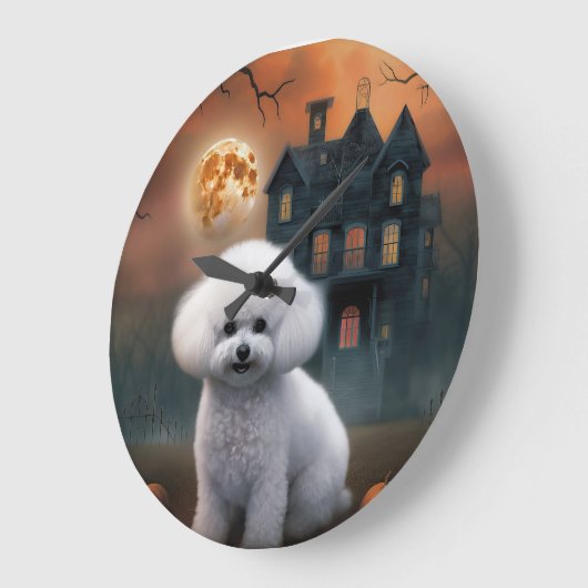ビション・フリーゼ ハロウィン おばけ犬 ラージ壁時計 (傾斜)