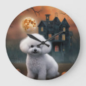 ビション・フリーゼ ハロウィン おばけ犬 ラージ壁時計 (正面)