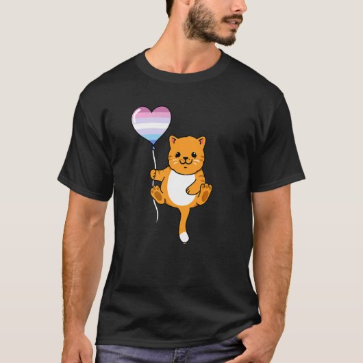 ビジェンダーの猫と風船 Tシャツ (正面)