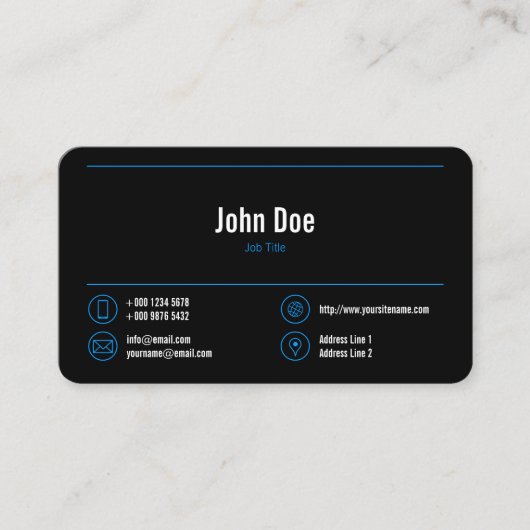 ビジエレガントネスロゴ青い線青いアイコン黒 名刺 (正面)