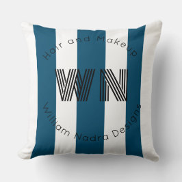 ビジストライプのネスロゴモノグラムブルー装飾用クッション クッション