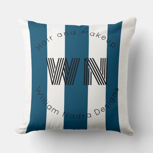 ビジストライプのネスロゴモノグラムブルー装飾用クッション クッション (正面)