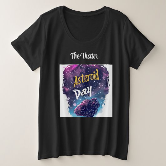 ビジター:夜空魔法彗星と小惑星 プラスサイズTシャツ (デザイン正面)