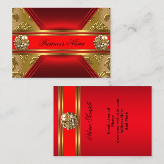 ビジネエレガントス赤金ゴールドダマスクジュエル2 名刺 (正面/裏面)
