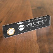 ビジネカスタムスチームの従業員ギアロゴ デスクネームプレート (側面)