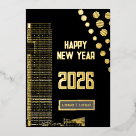 ビジネスあけましておめでとうございます 2026 モダンロゴ 箔シーズンカード