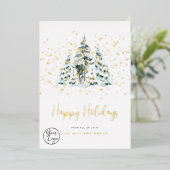 ビジネスあなたのロゴ雪の森フォイルのホリデーカード 箔シーズンカード (立ち正面)