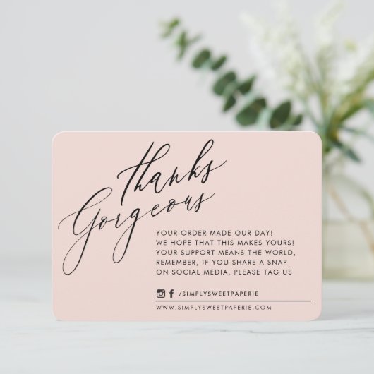 ビジネスありがとうシックな書道赤面ピンク サンキューカード (スタンド正面)