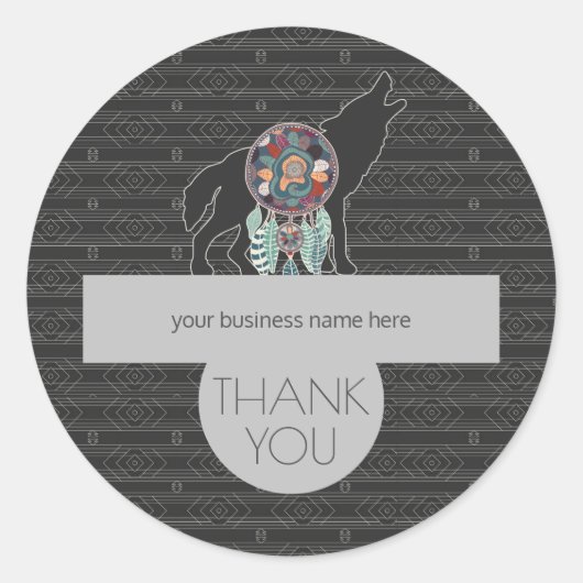 ビジネスありがとう部族の狼の炭グレー ラウンドシール (正面)