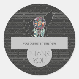 ビジネスありがとう部族の狼の炭グレー ラウンドシール