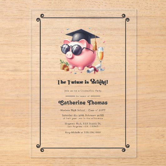 ビジネスおよびファイナンス専攻 明るい未来の卒業生 アクリル招待状 (正面)