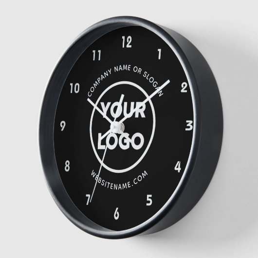 ビジネスお洒落のロゴと文字の黒の背景 壁時計 (傾斜)