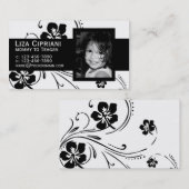 ビジネスかお母さんカード黒の花のデザイン コーリングカード (正面/裏面)