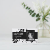 ビジネスかお母さんカード黒の花のデザイン コーリングカード (スタンド正面)