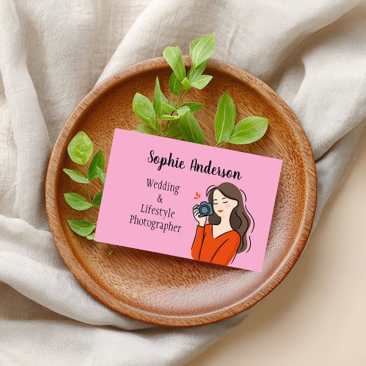 ビジネスで描かわいい絵を描女の子写真 名刺