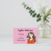 ビジネスで描かわいい絵を描女の子写真 名刺 (スタンド正面)